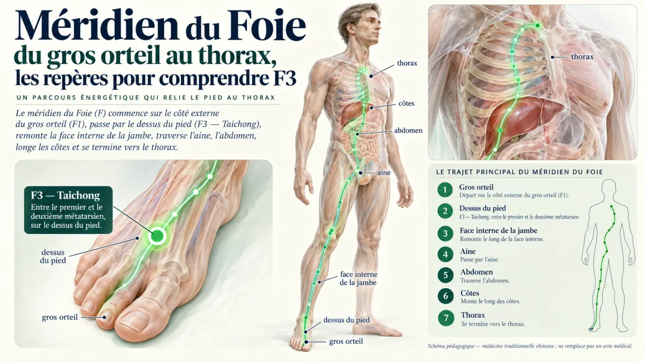 Méridien du Foie : du gros orteil au thorax, les repères pour comprendre F3