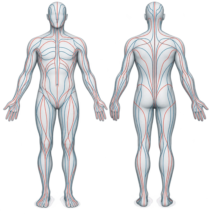 Schéma pédagogique des points d’acupuncture et des grandes régions du corps