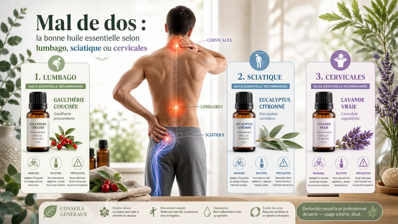 Mal de dos : la bonne huile essentielle selon lumbago, sciatique ou cervicales