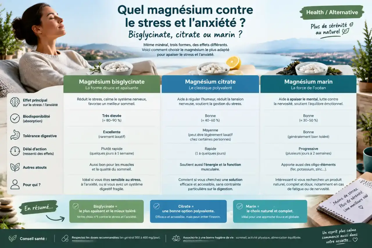 Quel magnésium contre le stress et l’anxiété ? Bisglycinate, citrate ou marin