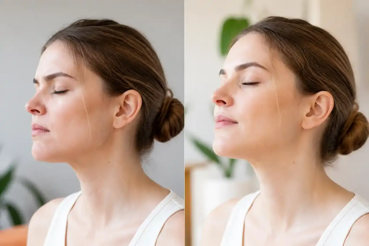 Femme pratiquant une relaxation douce pour relâcher la mâchoire