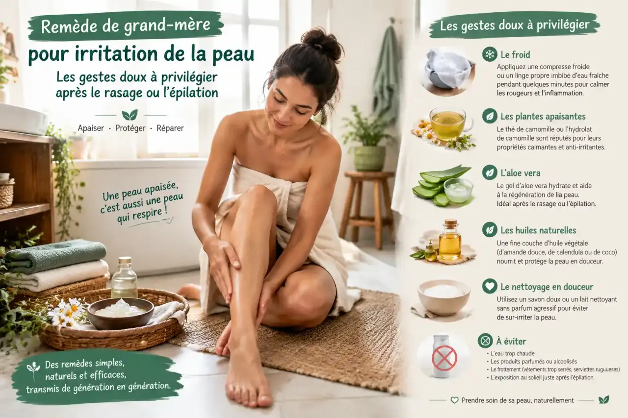 Remède de grand-mère pour irritation de la peau : les gestes doux à privilégier après le rasage ou l’épilation