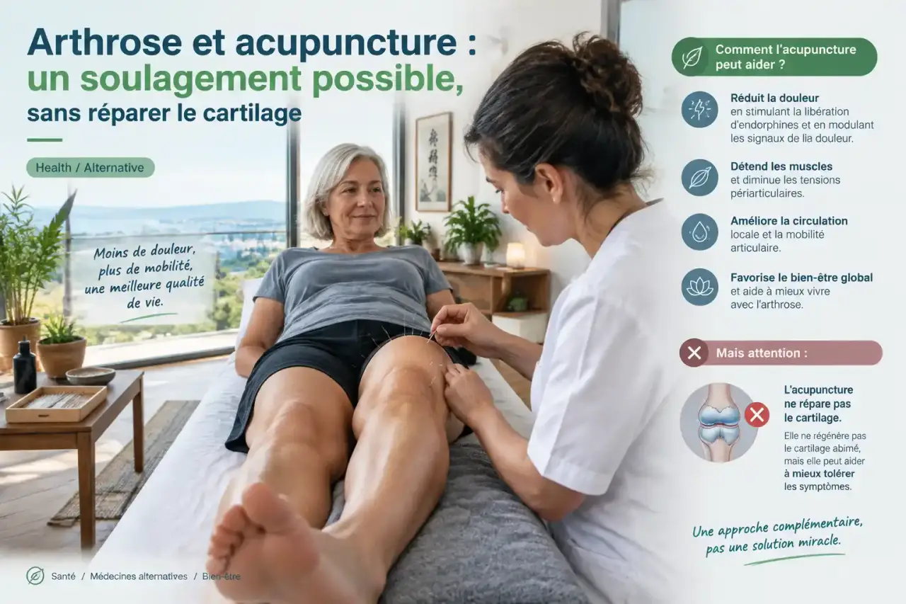 Arthrose et acupuncture : un soulagement possible, sans réparer le cartilage