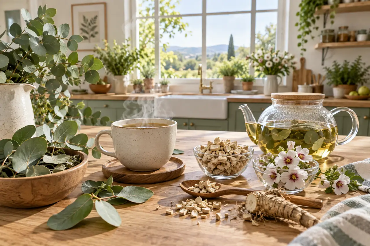 Tisane bronchite : eucalyptus pour la toux grasse, guimauve pour la gorge irritée