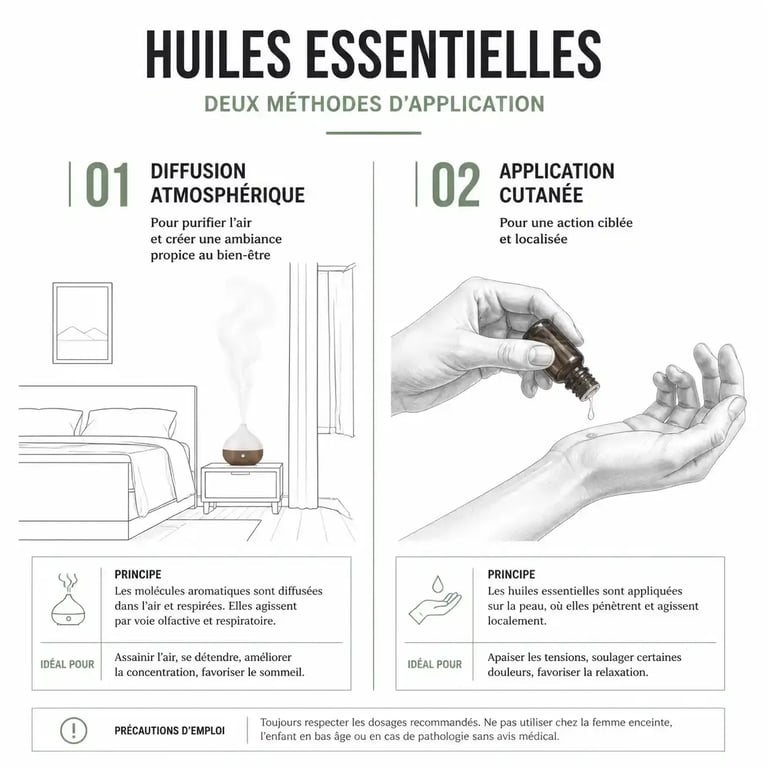 Guide visuel des méthodes d'application des huiles essentielles pour le sommeil
